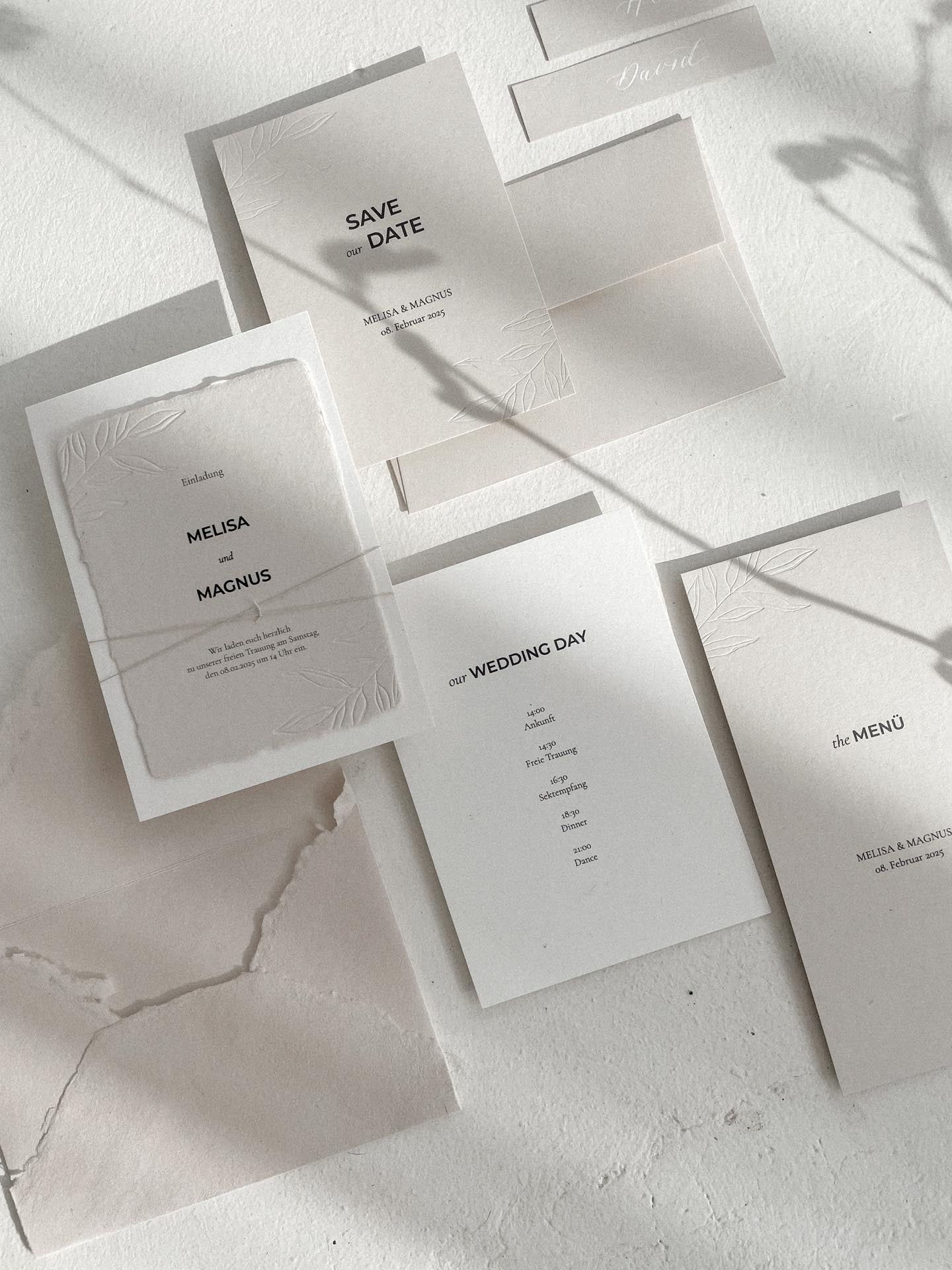 Save the Date Karte Büttenpapier creme beige mit Prägung