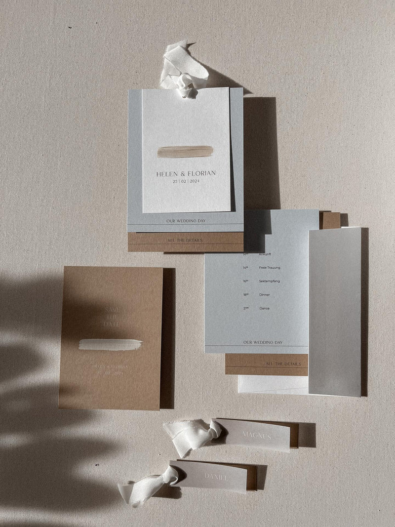 Einladungskarten Hochzeit, Hochzeitseinladungen, hochwertige Papeterie, minimalistische Hochzeitseinladung, Einladung mit minimalistischem Design. Einladung naturtöne